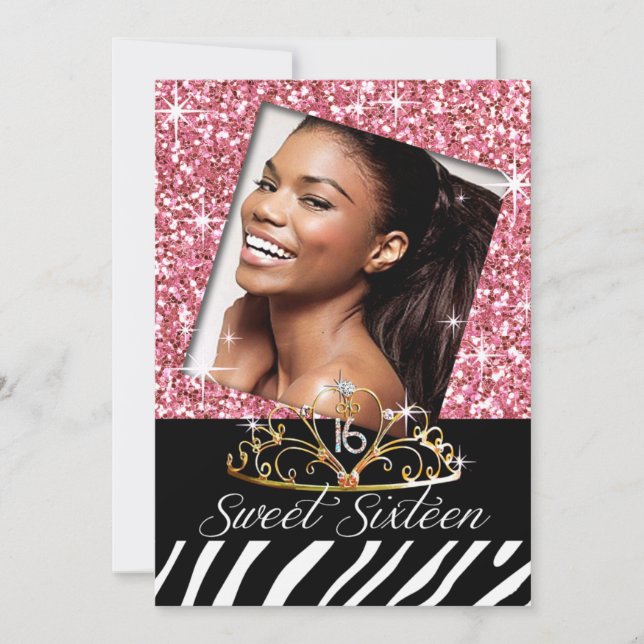 Invitation Bling Tiara Zebra Sweet 16 Anniversaire (Devant)