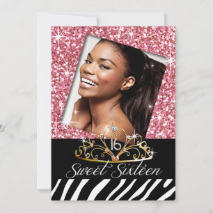 Invitation Bling Tiara Zebra Sweet 16 Anniversaire