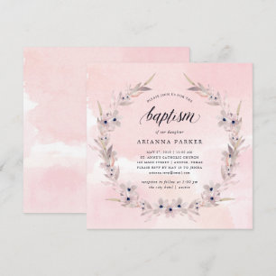 Invitation Bliss aquarelle Baptême floral rose