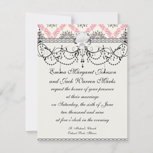 Invitation bliss crème et gris tan damassé (Devant)