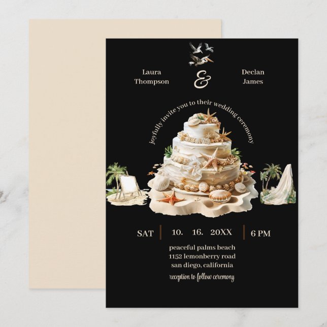 Invitation Bliss tropicaux | Gâteau de mariage personnalisé s (Devant / Derrière)