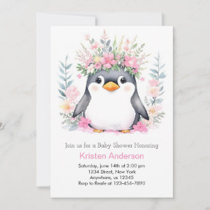 Invitation Blisser Whispers mignon Baby shower de fille Pengu
