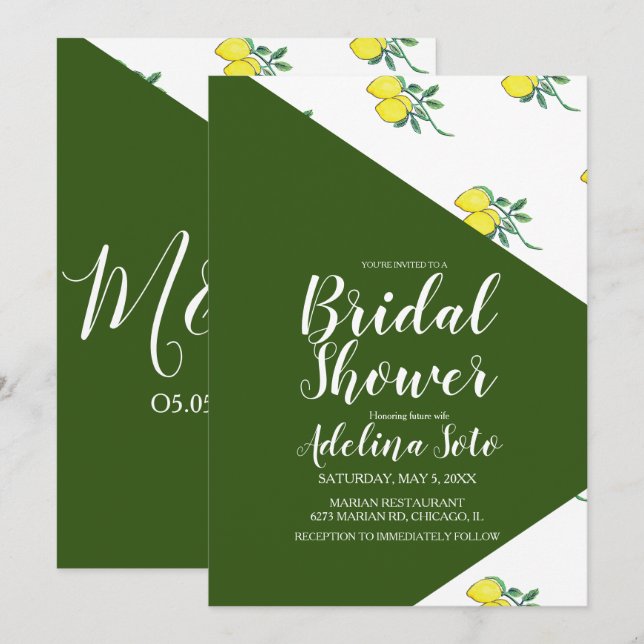 Invitation Bloc de couleur Citron Agrumes Aquarelle Mariage   (Devant / Derrière)