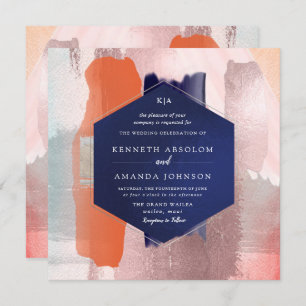 Invitation Bloc de couleurs PixDezines Art moderne Coral Blus