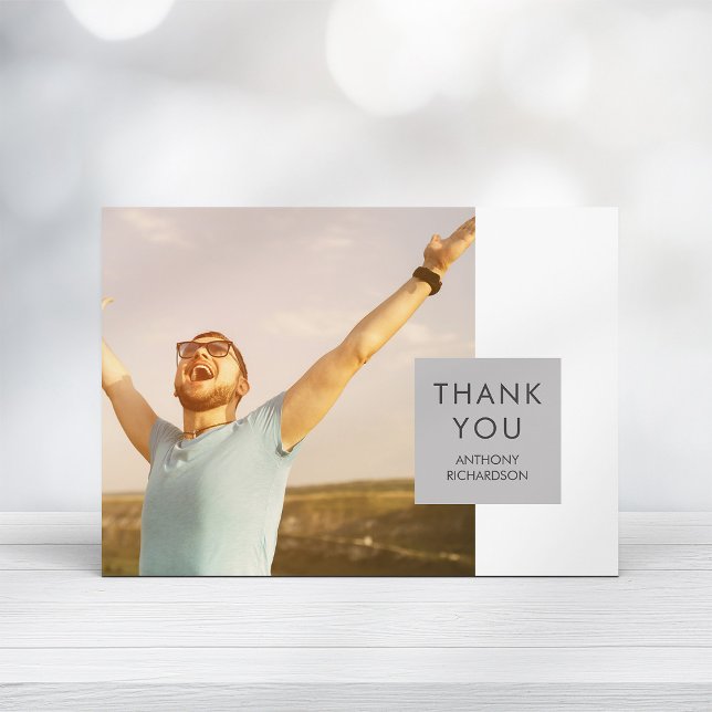 Invitation Bloc gris | Photo Graduate Merci (Créateur téléchargé)