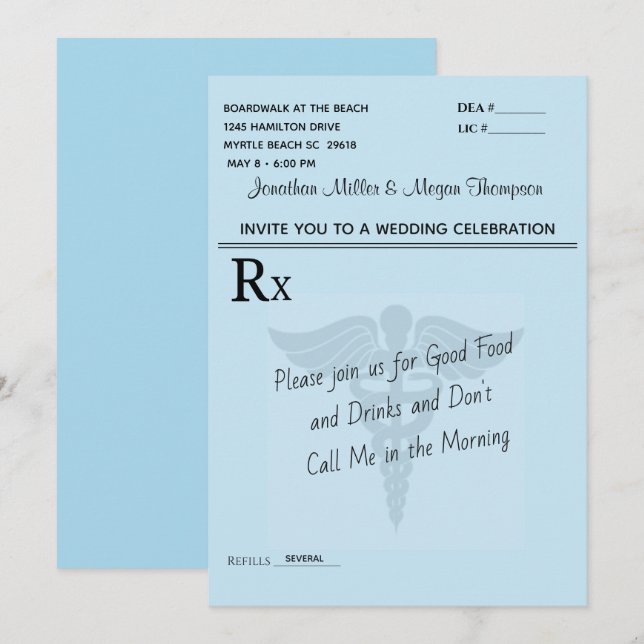 Invitation Bloc ordonnance médicale Célébration de mariage bl (Devant / Derrière)