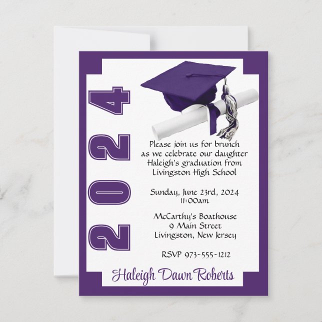 Invitation Blocage de coin Blancs & Pourpres Graduation (Devant)