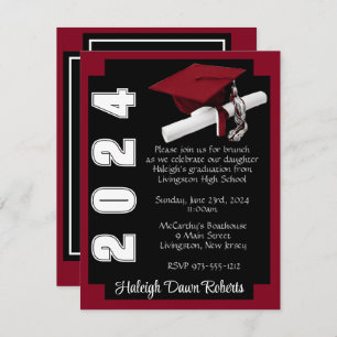 Invitation Blocage de coin Noir et Cardinal Red Graduation