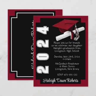 Invitation Blocage de coin Noir et Cardinal Red Graduation