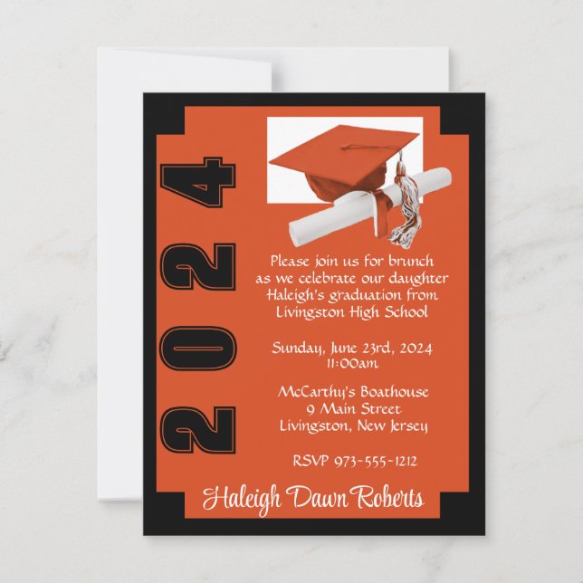 Invitation Blocage de coin Orange et noir Graduation (Devant)