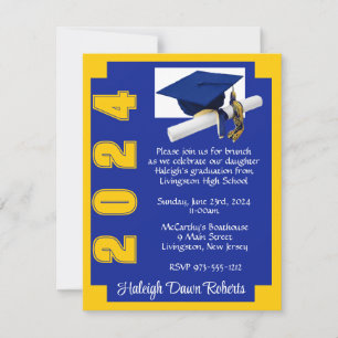 Invitation Blocage du coin Royal Blue & Gold Graduation