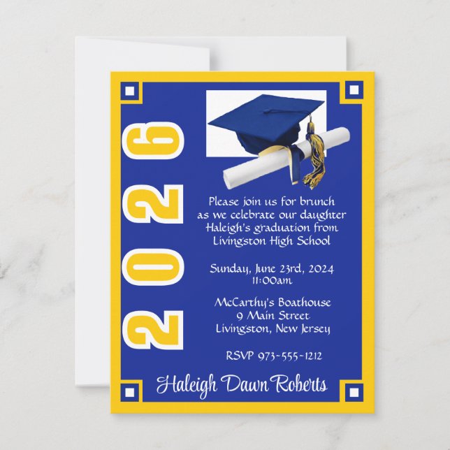 Invitation Blocage du coin Royal Blue & Gold Graduation (Devant)
