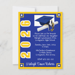 Invitation Blocage du coin Royal Blue & Gold Graduation