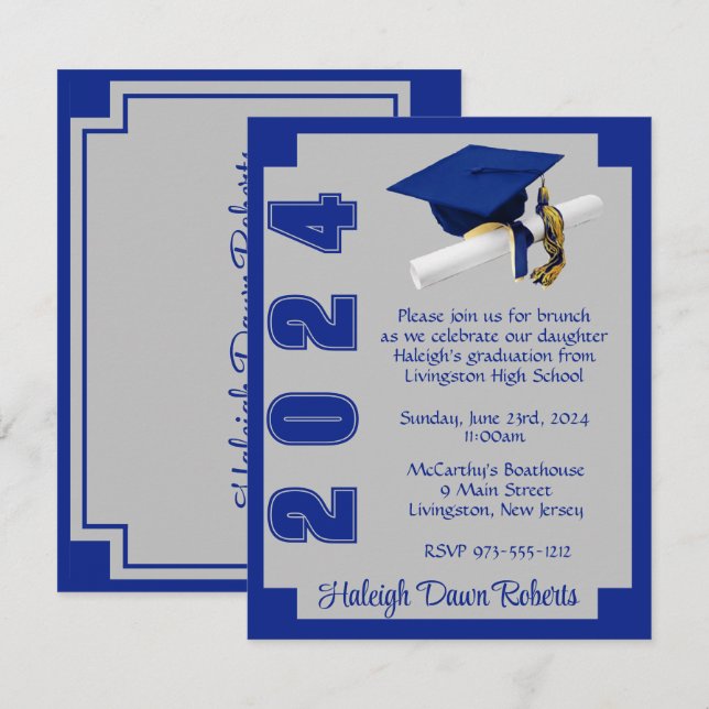 Invitation Blocage du coin Royal Blue & Grey Graduation (Devant / Derrière)