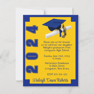 Invitation Blocage du coin Royal Gold & Blue Graduation