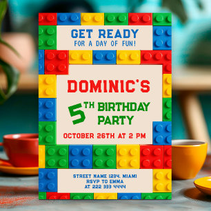 Invitation Blocs colorés de construction anniversaire de enfa