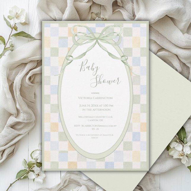 Invitation Blocs de cadre verts pour une baby shower simple (Créateur téléchargé)