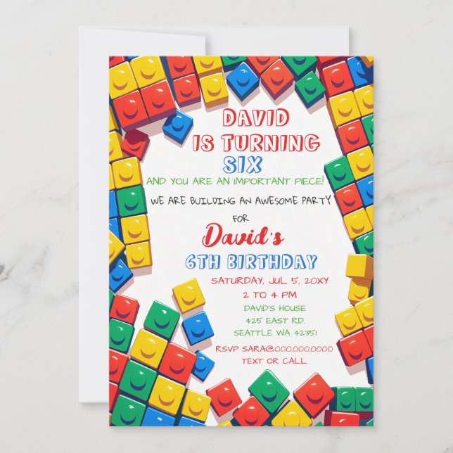 Invitation Blocs de construction Briques Blocs Anniversaire  (Devant)