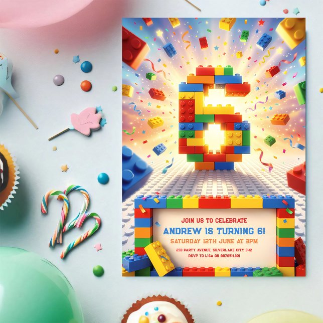Invitation Blocs de Construction Colorés 6e Anniversaire (Créateur téléchargé)