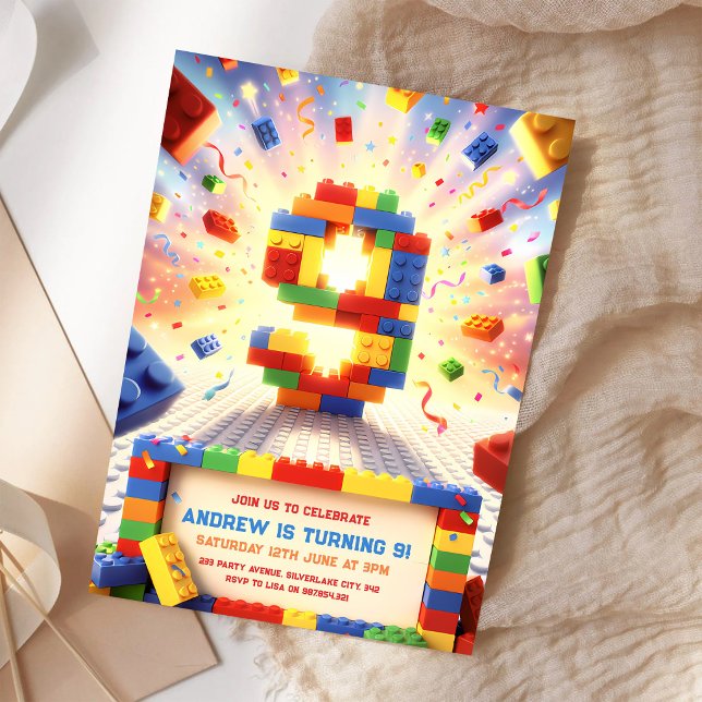 Invitation Blocs de Construction Colorés 9e Anniversaire (Créateur téléchargé)