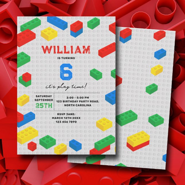 Invitation Blocs de construction de briques colorées mignonne (Cute Colorful Bricks Building Blocks Kids Birthday Invitation)
