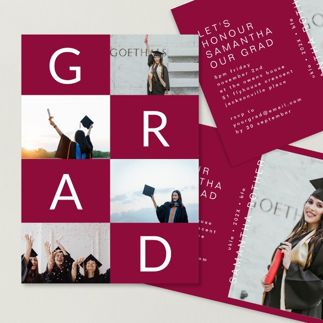 Invitation BLOCS DE COULEUR GRAD BLANC MULTI Photo Maroon Bla (Créateur téléchargé)