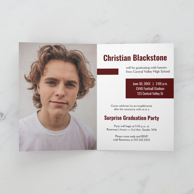 Invitation Blocs de Maron Trois-Photo Graduation (Intérieur)