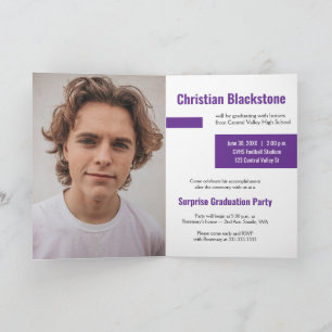 Invitation Blocs de Purple Trois-Photo Graduation