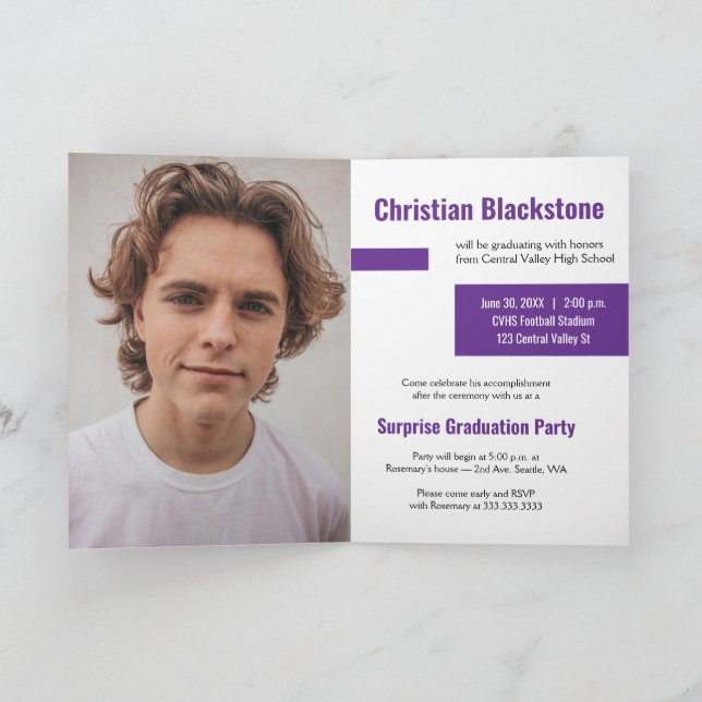 Invitation Blocs de Purple Trois-Photo Graduation (Intérieur)