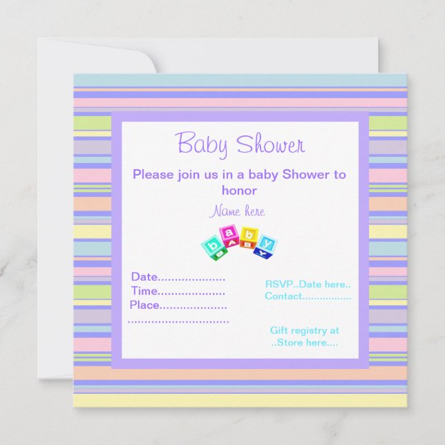 INVITATION BLOCS D'INVITATION DE BABY SHOWER DE STRIPEY PURPL (Devant)