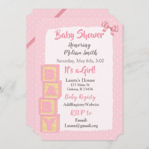 Invitation Blocs et vaches roses Baby Girl Baby shower