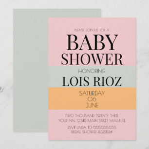 Invitation Blocs Modernes Rose Menthe Clair Baby Shower Gras