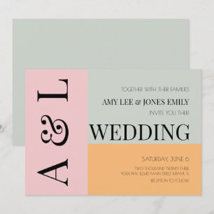 Invitation Blocs Modernes Rose Menthe Clair Mariage Audacieux