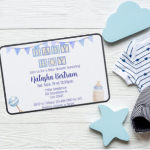Invitation Blocs pour garçon, douche de bébé à l'aquarelle bl