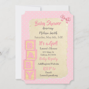 Invitation Blocs roses et noeuds  Baby Shower Fille
