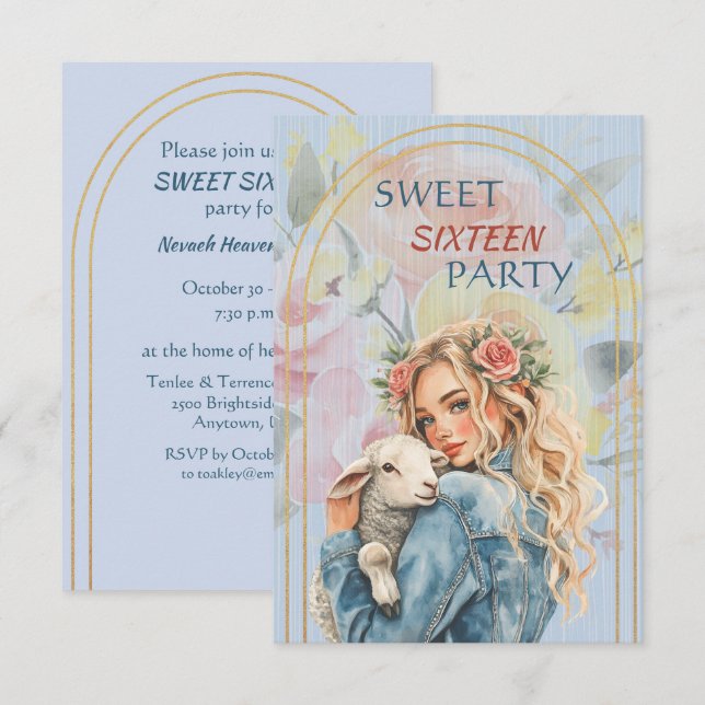 Invitation Blonde Anniversaire Fille Sweet Seize (Devant / Derrière)