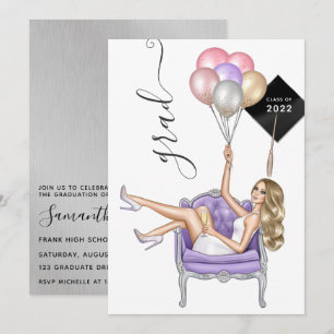 Invitation Blonde argenté et violet Blonde Girl Graduation