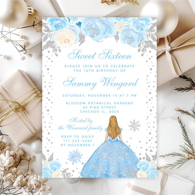 Invitation Blonde aux cheveux bleus Princesse Sweet Seize (Créateur téléchargé)