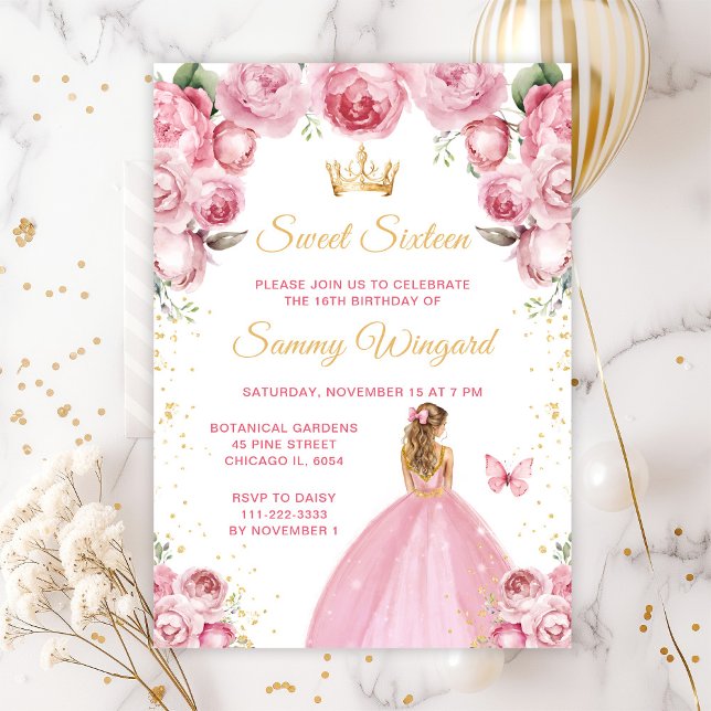 Invitation Blonde aux Cheveux Rose Pâle Princesse Sweet Seize (Créateur téléchargé)