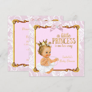 Invitation Blonde Baby Princess Baby shower Blanc rose or