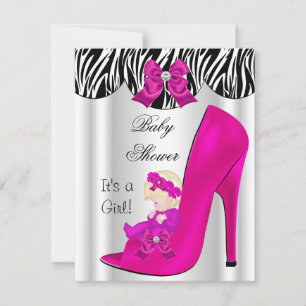 Invitation Blonde Baby shower fille rose bébé chaussure viole