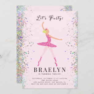 Invitation Blonde Ballerina en Robe rose Parties scintillant