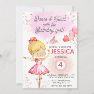 Invitation Blonde Ballerina fille anniversaire ballet