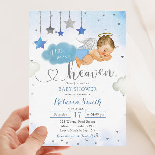 Invitation Blonde Bleu Or Blonde Baby shower Ange Bébé