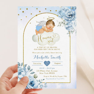 Invitation Blonde Bleu Petit Ange Ciel Envoyé Baby shower