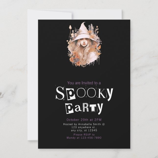Invitation Blonde Boho Witch Floral Foliage Halloween Party (Devant)