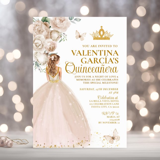 Invitation Blonde Champagne Quinceañera 15 Anos Gold Crown (Créateur téléchargé)