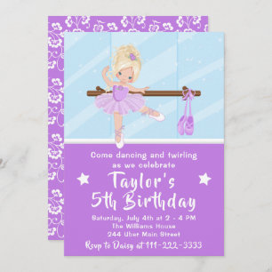 Invitation Blonde cheveux Ballerina dans le Tutu violet Anniv