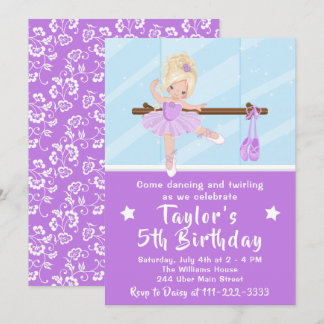 Invitation Blonde cheveux Ballerina dans le Tutu violet Anniv