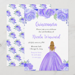 Invitation Blonde Cheveux Princesse Florale Violet Quinceaner